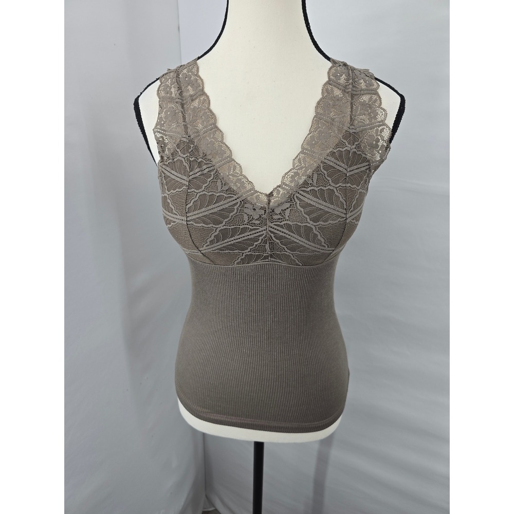 Nikibiki Taupe Brown Ribbed Lace V-Neck Camisole Tank Top Small